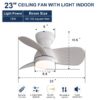 23" Indoor Ceiling Fan With 3 Color Dimmable 3 ABS Blades Remote Control Reversible Dc Motor With 18W Led Light - White - Image 3