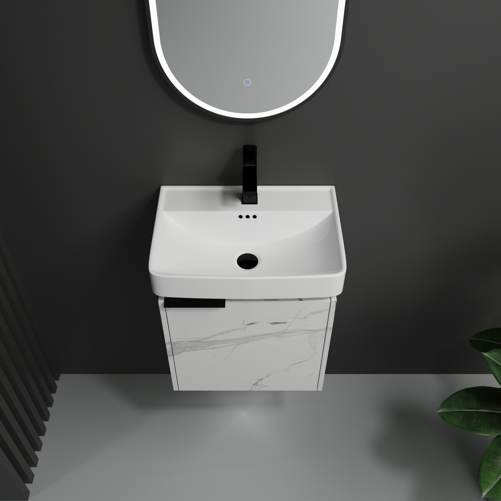 Wall Mounted Bathroom Vanity With Ceramic Sink And Storage Cabinet - Carrara White - Image 6