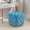 Modern Velvet Upholstered Ottoman, Exquisite Small End Table, Soft Foot Stool, Dressing Makeup Chair, Comfortable Seat For Living Room, Bedroom, Entrance - Blue - Image 2