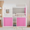 Full Size Bunk House Bed With Tent - Pink / White - Image 20