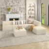Modern Minimalist Corduroy Ottoman Sleeper Sofa Compressed Sectional For Living Room And Bedroom - White - Image 3