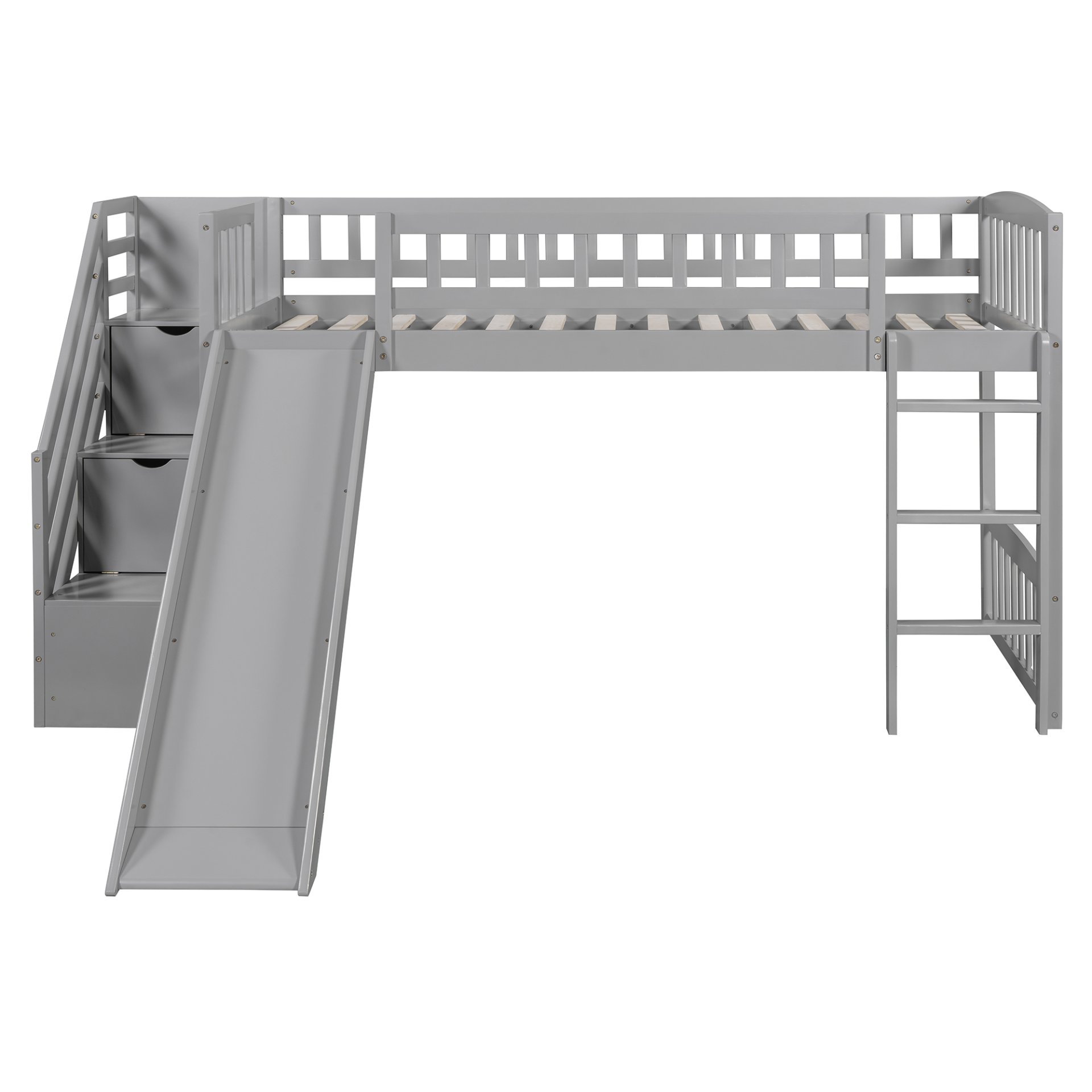 Twin Size Loft Stairway Bed With 2 Drawers And Slide - Gray - Image 14
