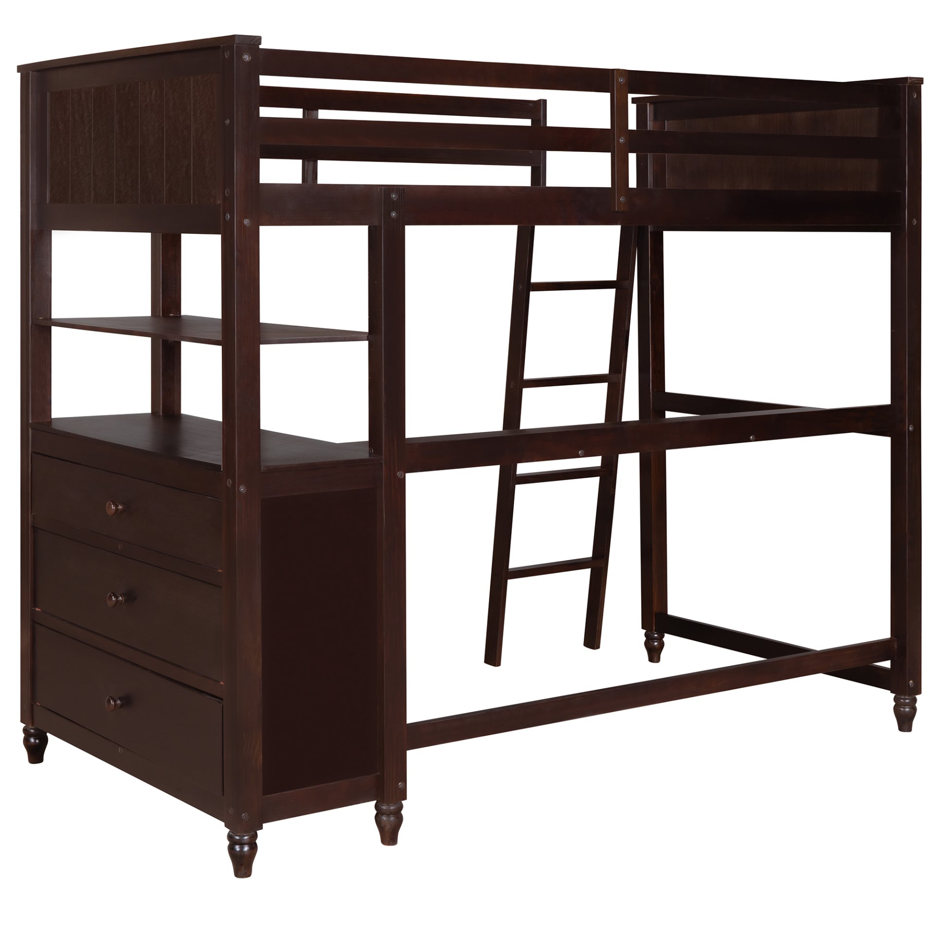 Twin Size Loft Bed With Drawers And Desk, With Shelves - Espresso - Image 9