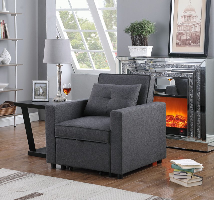 Zoey - Convertible Sleeper Chair With Side Pocket - Dark Gray - Image 2