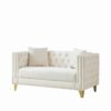 2 Seater Deep Seat Sofa, Sofa With Button Nailhead, Square Arm Couches, Furniture For Living Room - Beige - Image 5