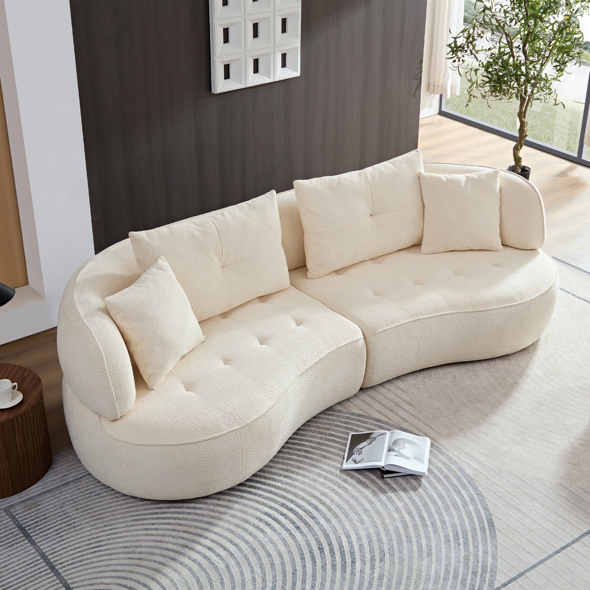 4 Seat Modular Sofa With Removable Pillows, Durable Fabric And Solid Wood Frame - White - Image 5