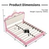 Full Size Upholstered Princess Bed & Crown Headboard, Full Size Platform Bed With Headboard And Footboard - White / Pink - Image 9