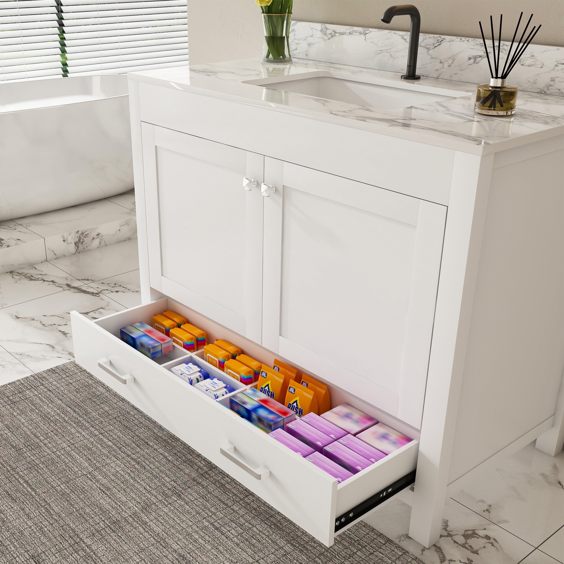 43" Bathroom Vanity, Multi Functional Cabinet - White - Image 11