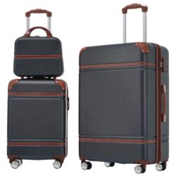 Hardshell Luggage Sets 3 Pieces 20" / 28" Luggages And Cosmetic Case Spinner Suitcase With Tsa Lock Lightweight - Black