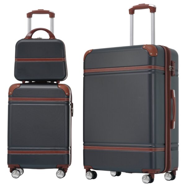Hardshell Luggage Sets 3 Pieces 20" / 28" Luggages And Cosmetic Case Spinner Suitcase With Tsa Lock Lightweight - Black