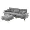 L Shaped Convertible Sectional Sofa 4 Seat Tufted Couch Set With Two Tone Adjust Legs Cloud Movable Ottoman - Gray - Image 3