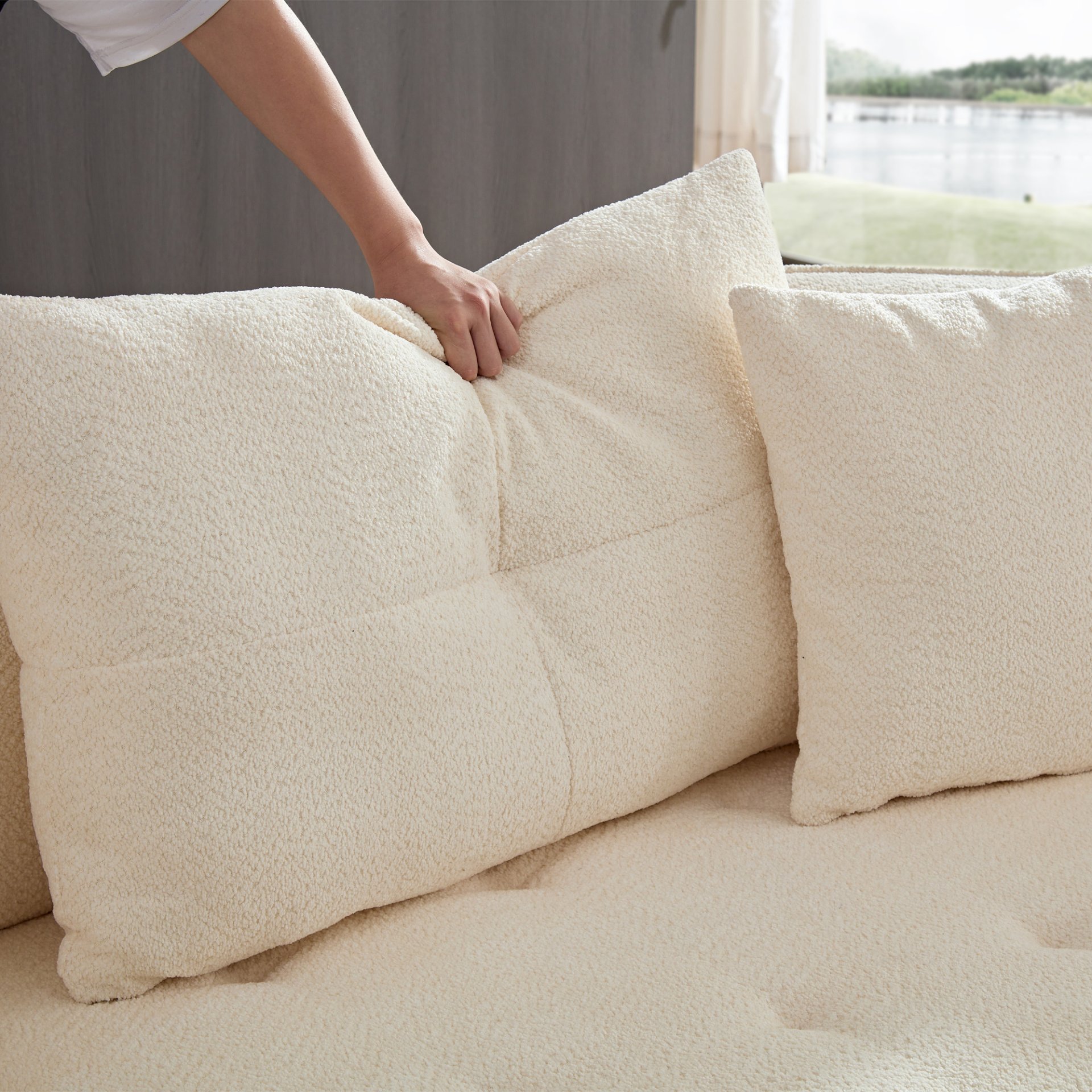 4 Seat Modular Sofa With Removable Pillows, Durable Fabric And Solid Wood Frame - White - Image 9