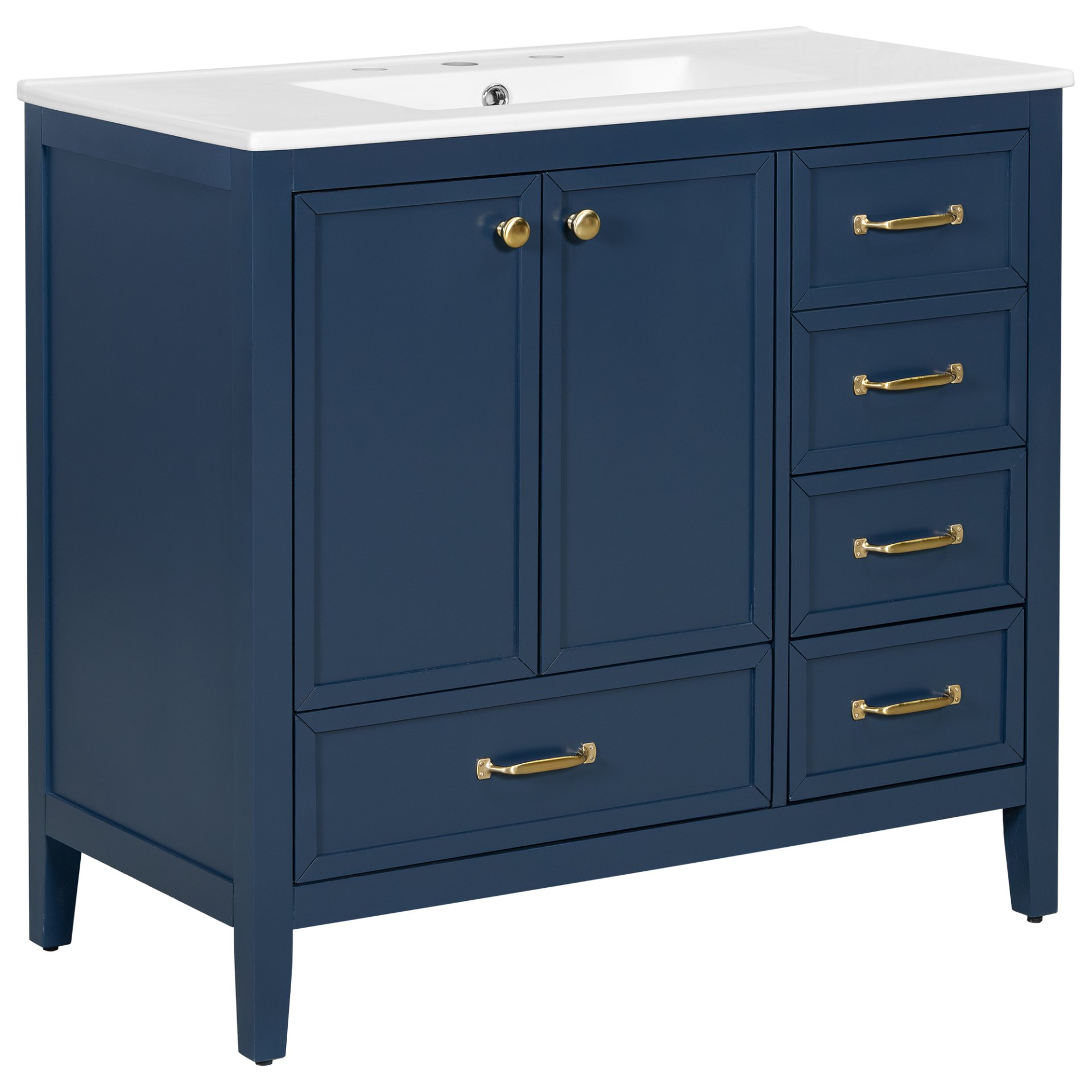 Elegant Vintage 36" Bathroom Vanity With Sink, Soft Closing Door, 4 Drawers Of Different Sizes Frame And Leg - Blue - Image 15
