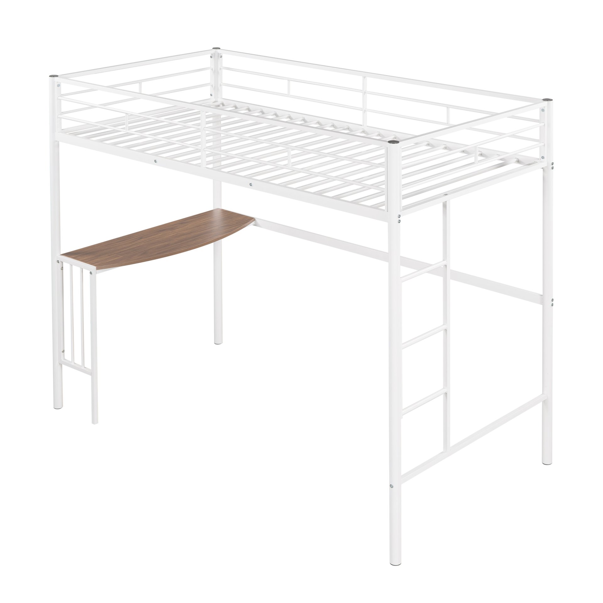 Twin Over Full Metal Bunk Bed With Desk, Ladder And Quality Slats For Bedroom - Metallic White - Image 10
