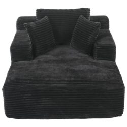 Modern Corduroy Chaise Lounge Sofa Bed With Removable Pillows, Upholstered Sleeper Sofa - Black