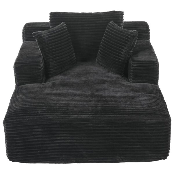 Modern Corduroy Chaise Lounge Sofa Bed With Removable Pillows, Upholstered Sleeper Sofa - Black