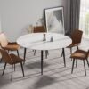 59.05" Modern Man-Made Stone Round Metal Dining Table-Position For 6 People - White / Black - Image 2