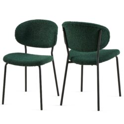 Boucle Dining Chairs, Dining Chairs With Metal Legs For Dining Room, Kitchen, Living Room (Set of 2) - Dark Green