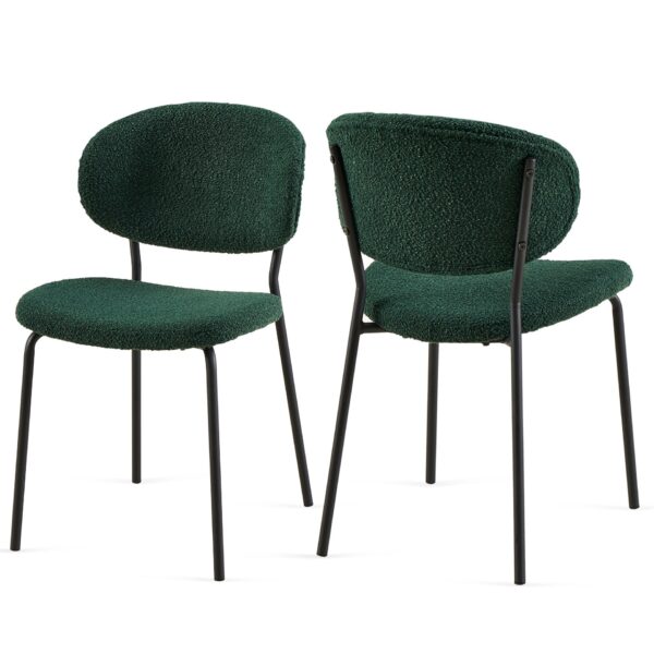 Boucle Dining Chairs, Dining Chairs With Metal Legs For Dining Room, Kitchen, Living Room (Set of 2) - Dark Green