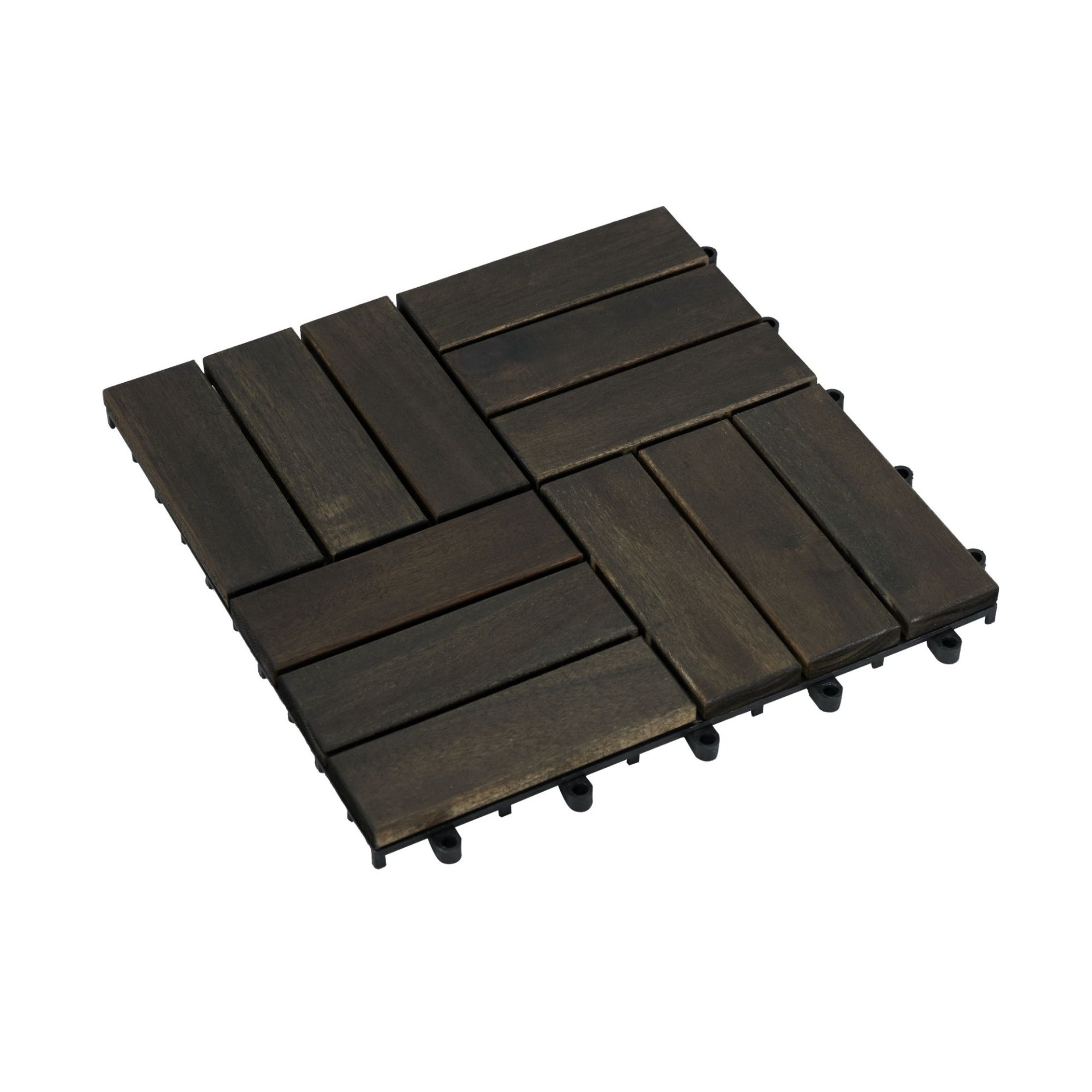 Acacia Wood Interlocking Deck Tiles Checker Pattern Outdoor Flooring - Dark Brown - Image 19
