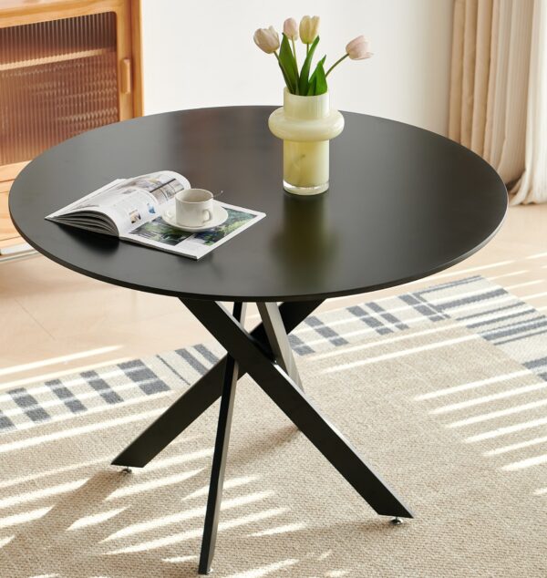 Mid-Century Dining Table For 4 - 6 People With Round MDF Table Top, Pedestal Dining Table, End Table Leisure Coffee Table, Cross Leg - Black