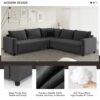 Modern Modular Sectional L Shaped Corner Couch Set With Wide Seat, Minimalist Style Oversized Comfy 5 Seat Sofa With Pillow - Gray - Image 9