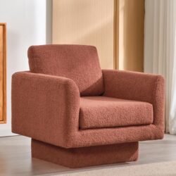360° Modern Swivel Accent Chair Round Armchair, Thick Padded Single Lounge Sofa Upholstered Comfy - Brick Red