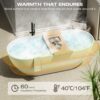 59" Freestanding Solid Surface Bathtub, Luxury Man-Made Stone Resin Freestanding Soaking Bathtub With Overflow And Pop-Up Drain For Contemporary Bathroom 22S03-59Gw - Glossy White - Image 4