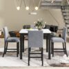 5-Piece Counter Height Dining Table Set With One Faux Marble Top Dining Table And Four Velvet Upholstered Chairs - Gray - Image 3