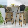 Outdoor Rattan And Aluminum French Barstools (Set of 2) - Black - Image 2