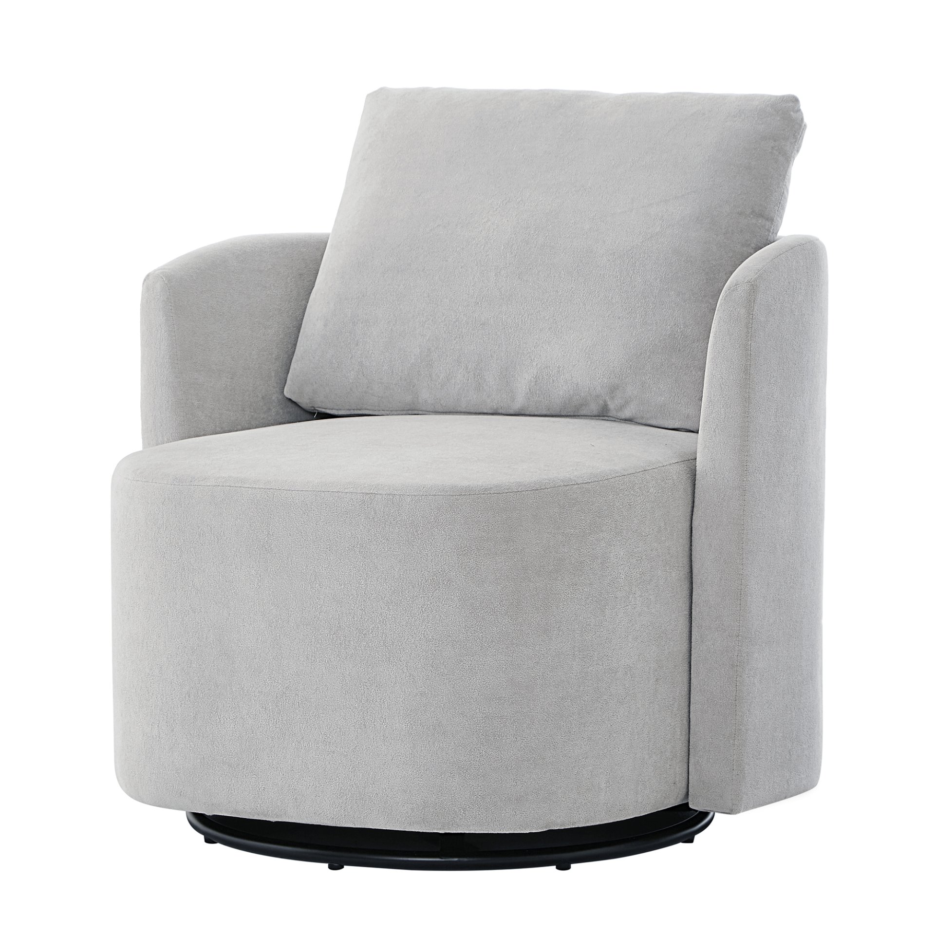 Modern 360° Swivel Accent Barrel Armchair Chenille, Upholstered With Curved Design For Living Room, Bedroom, Office, And Hotel - Gray - Image 12