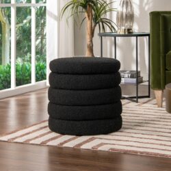 Fuji - Oversized Round Storage Ottoman - Ebony Black