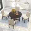 5 Piece Farmhouse Dining Table Set Wood Round Extendable Dining Table And 4 Upholstered Dining Chairs - Espresso - Image 5