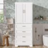 Bathroom Cabinet With 3 Drawers, Adjustable Shelf, Panels, Steel Handles, Soft Close Doors - White - Image 2