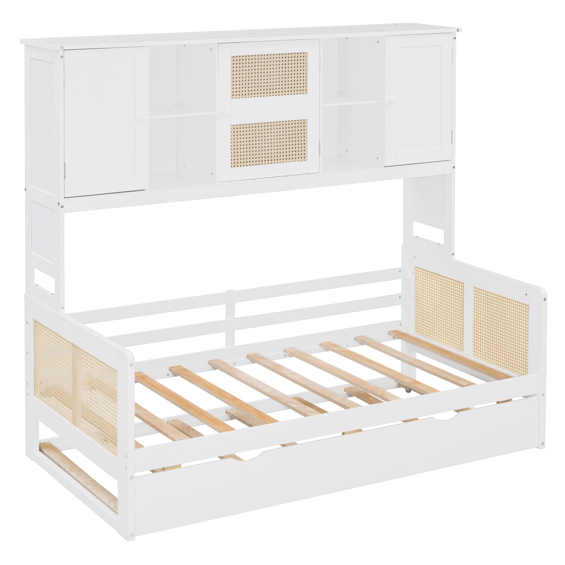 Twin Size Wooden Daybed & Twin Size Trundle, And All In One Cabinet And Shelf - White - Image 10
