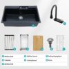 Modern Quartz Composite Waterfall Kitchen Sink With Pull Out Faucet, 33 X 22" - Black - Image 7