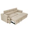 Multi-Functional Pull-Out Sofa Bed L-Shape Sectional Sofa With Adjustable Headrest, Wireless Charging, Cup Holders And Hidden Storage For Living Room - Beige - Image 19