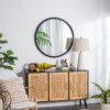 Circle Mirror With Metal Beaded Frame, Wall Mirror For Living Room Bedroom Entryway - Black - Image 3