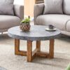 Modern Retro Texture Round Coffee Table With Crossed Legs - Gray - Image 5