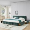 Modern King Size Upholstered Bed With Headboard And Storage Drawer - Blue / Green - Image 5