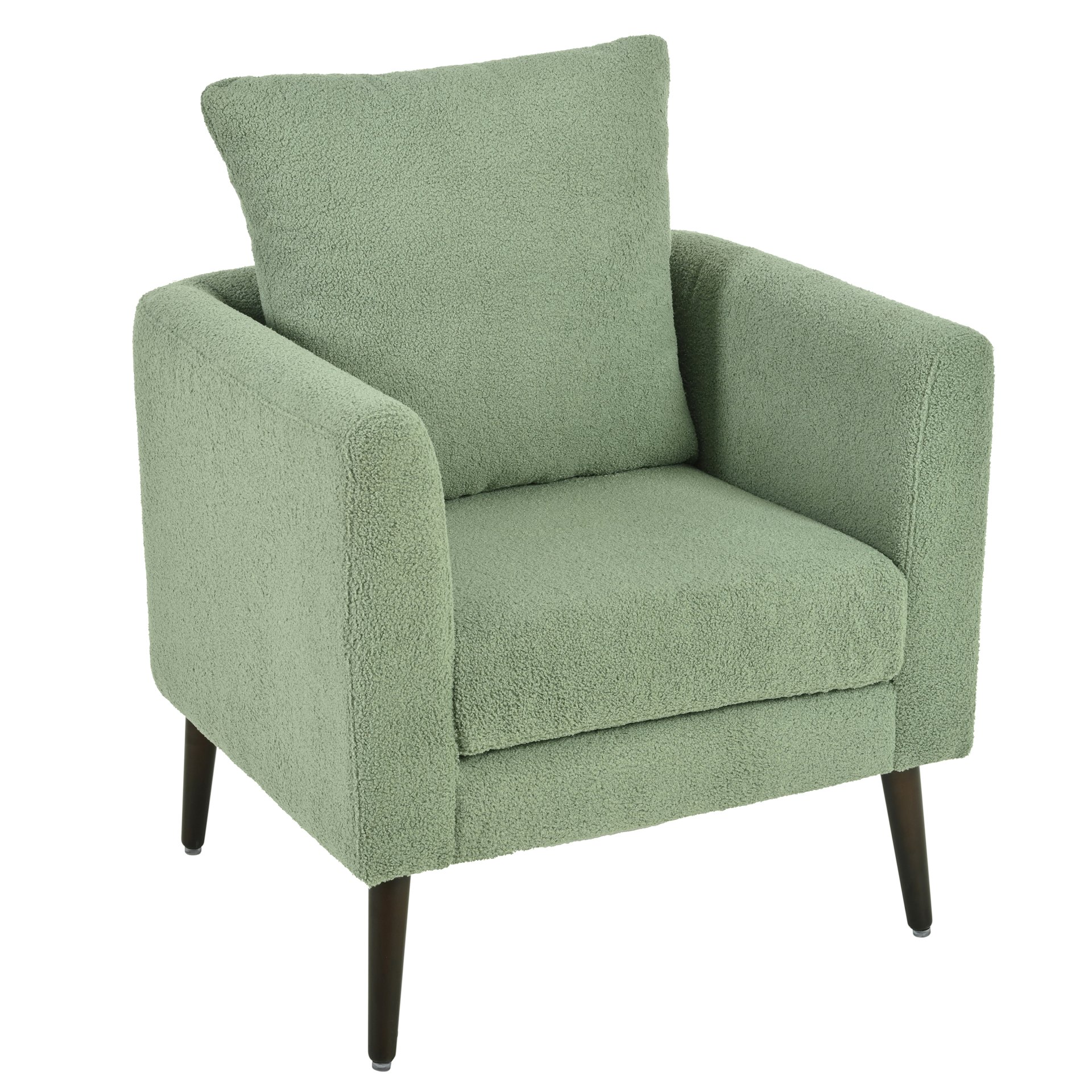 Modern Accent Chair, Upholstered Armchair For Living Room, Mid Century Fabric Lounge Chair With Pillow, Comfortable Reading Chair With Wood Legs For Living Room, Reception Room - Light Green - Image 16