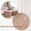 Rustic Carved Wood Coffee Table, Handcrafted Look With Ornate Side Panels - Natural - Image 9