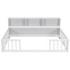 Full Floor Bed With Side Bookcase, Shelves, Guardrails - White - Image 9