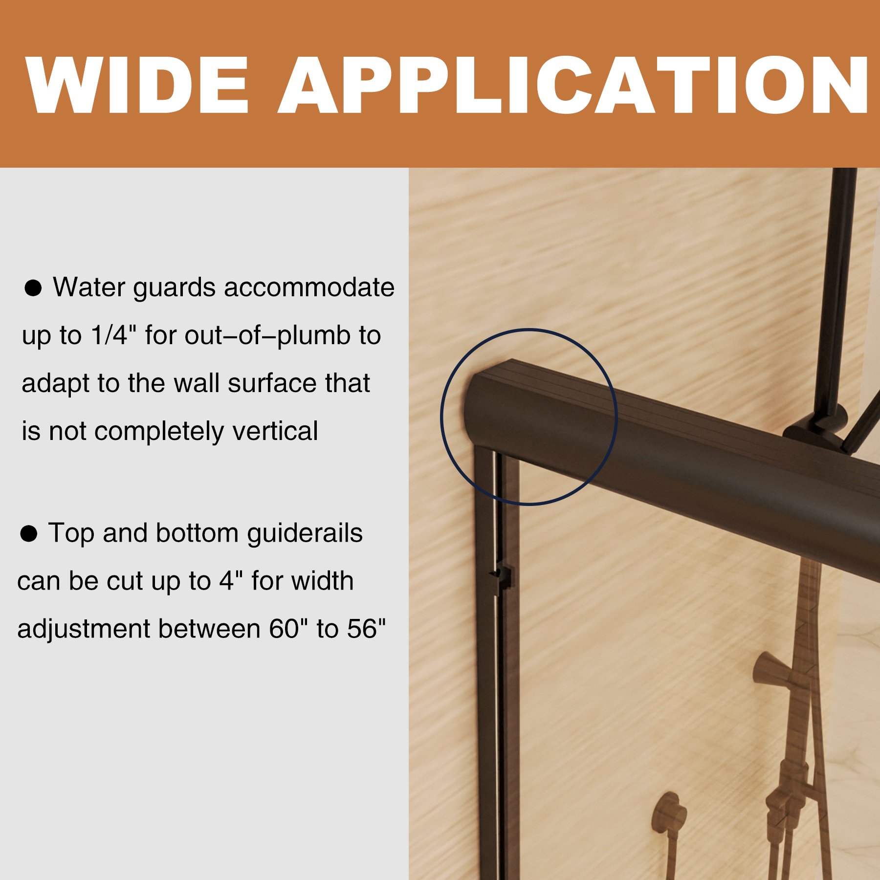 Traditional Sliding Shower Door With Clear Glass - Matte Black - Image 9