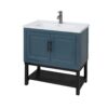 Modern Freestanding Bathroom Vanity With White Ceramic Sink, Hot And Cold Faucet, 2 Door Cabinet & Open Iron Shelf, Magnesium Oxide Frame - Blue - Image 9