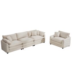 Mid Century Modern (Set of 2) Sofas With 3 Seater Sofa And Accent Chair - Beige