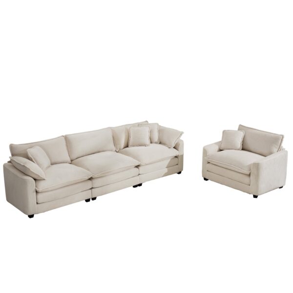 Mid Century Modern (Set of 2) Sofas With 3 Seater Sofa And Accent Chair - Beige