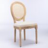 French Style Solid Wood Frame Antique Painting Linen Fabric Rattan Back Dining Chair (Set of 2) - Cream / Beige - Image 3