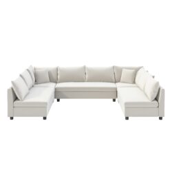 Modular Sectional Reversible U Shaped Couch Set, Free Combination Minimalist Style Oversized 8 Seat Convertible Sofa - Cream