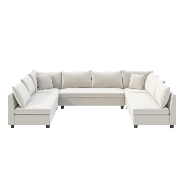 Modular Sectional Reversible U Shaped Couch Set, Free Combination Minimalist Style Oversized 8 Seat Convertible Sofa - Cream